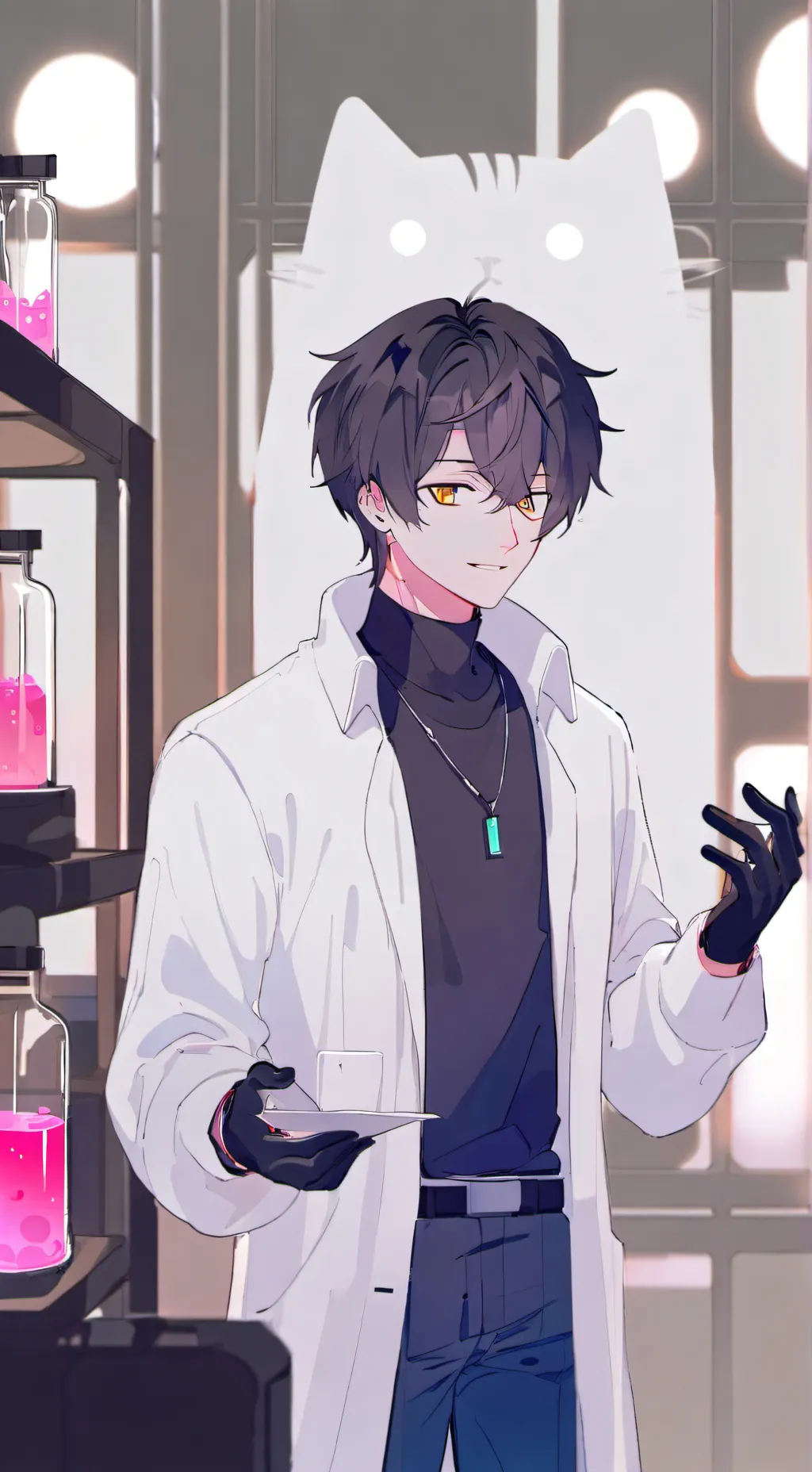 ai character: Cat body swap background