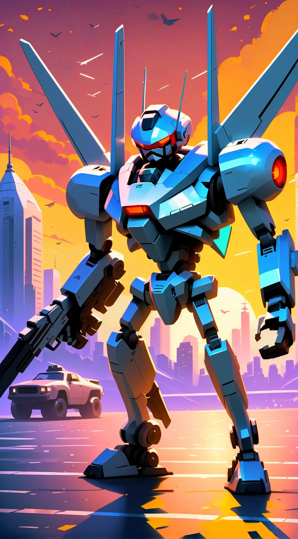 ai character: twin towerinvashin background