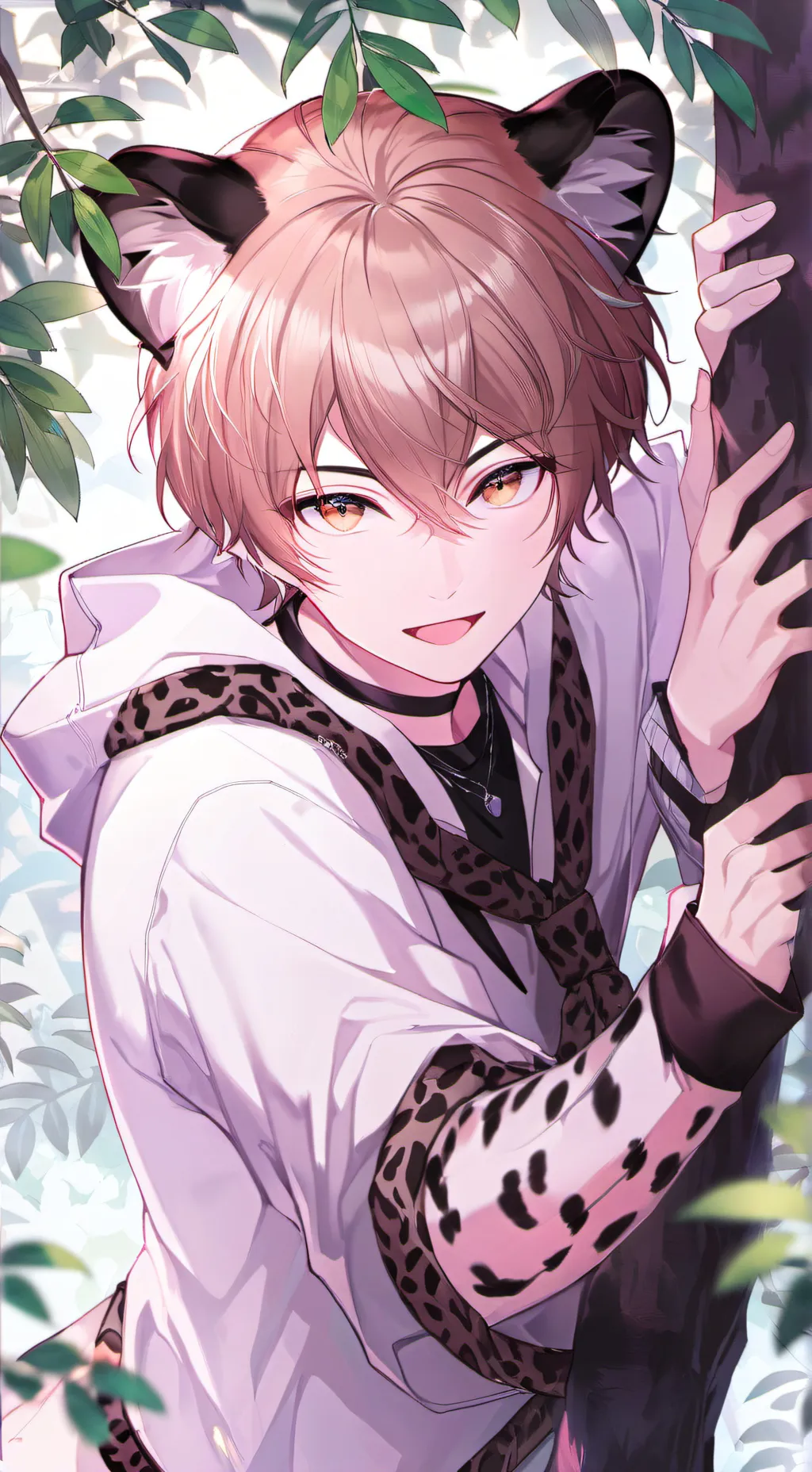 ai character: Tree Climbing Leopard Furry background