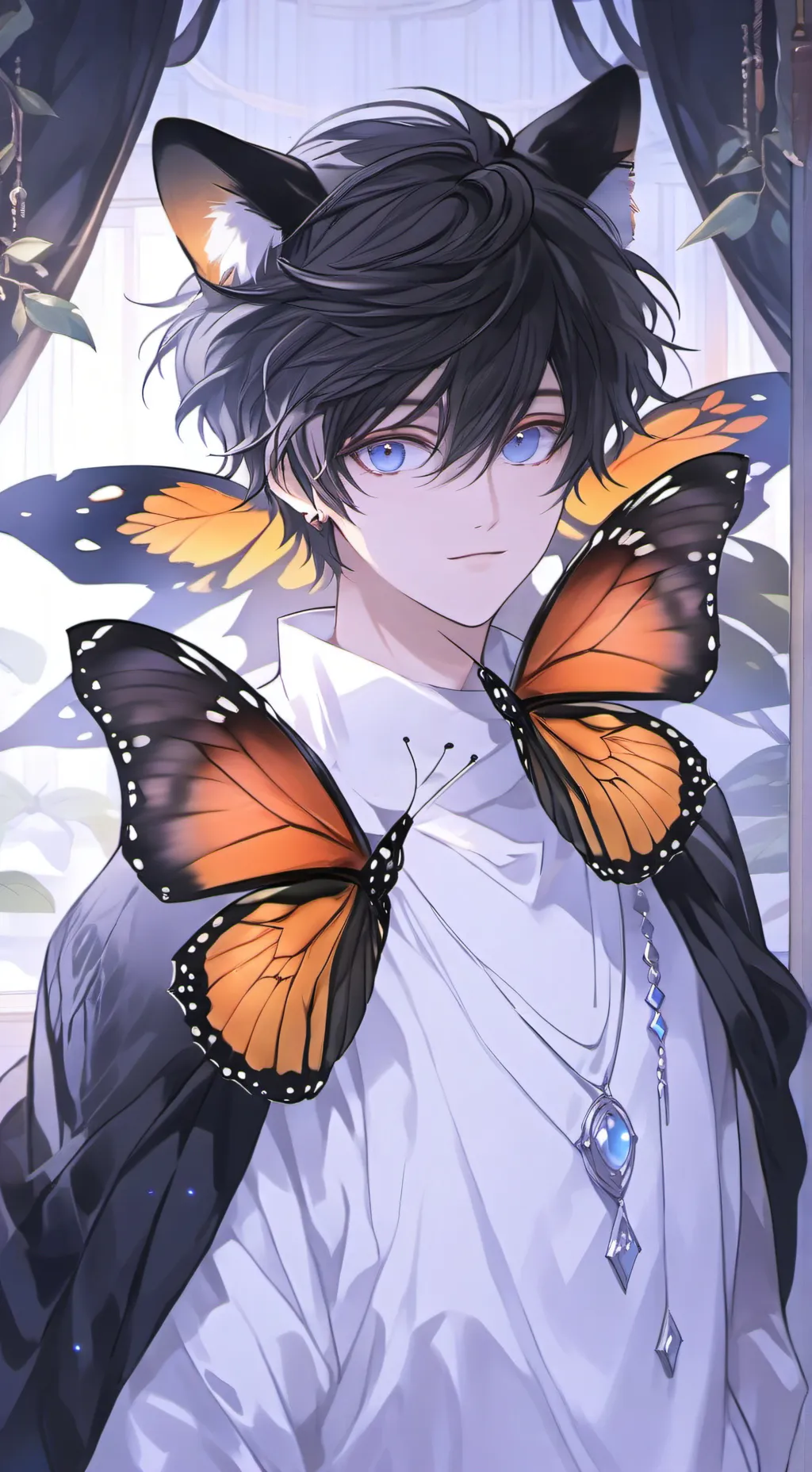 ai character: Monarch Cat Spirit background