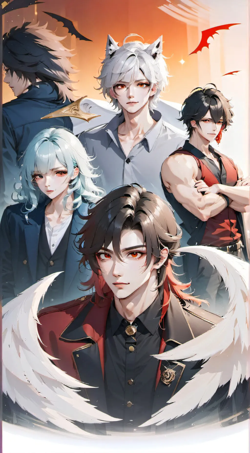 ai character: 5 superhero boys  background