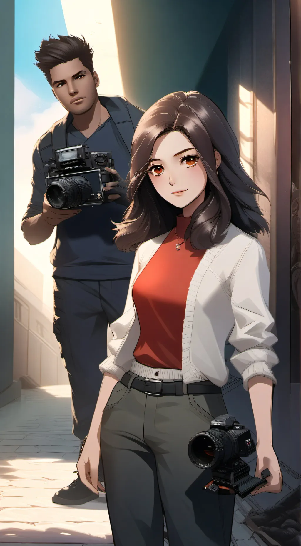 ai character: brown cameraman background