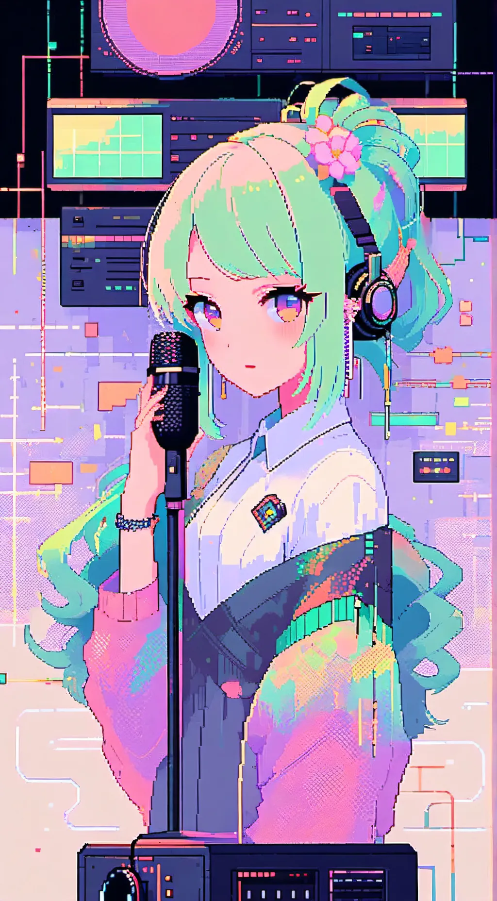 ai character: Speaker woman  background