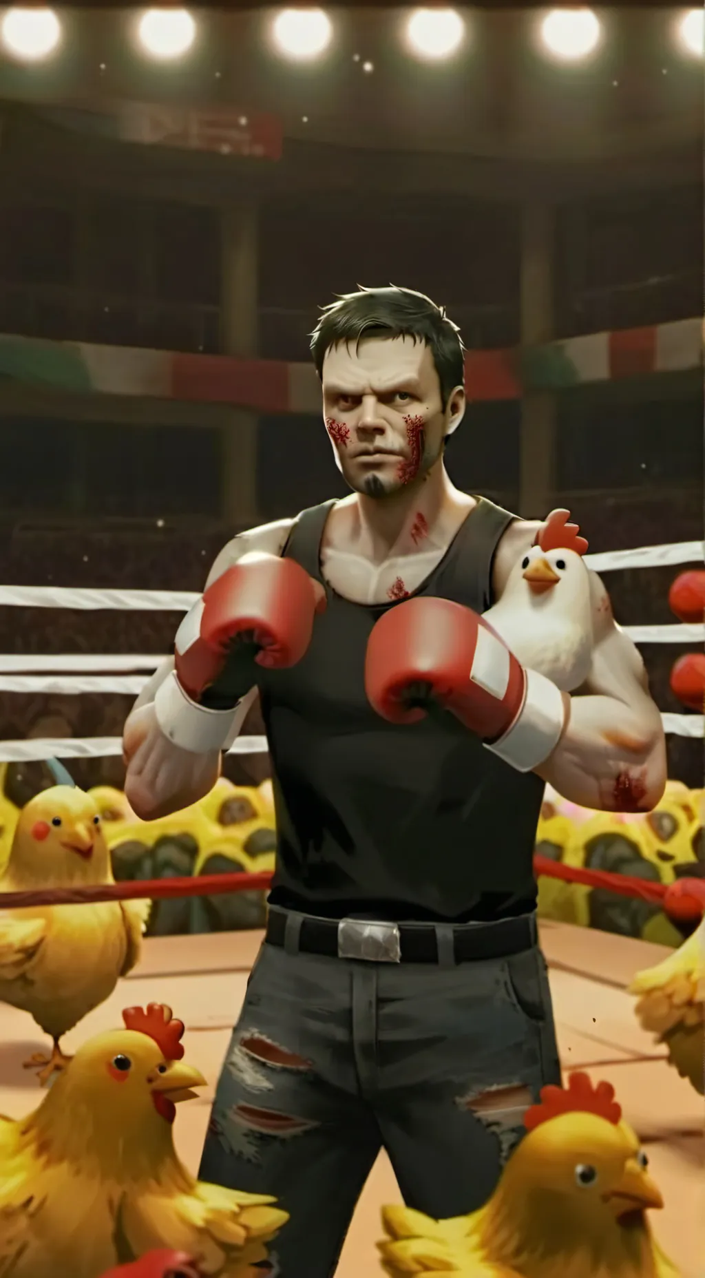 ai character: chicken jockey  background