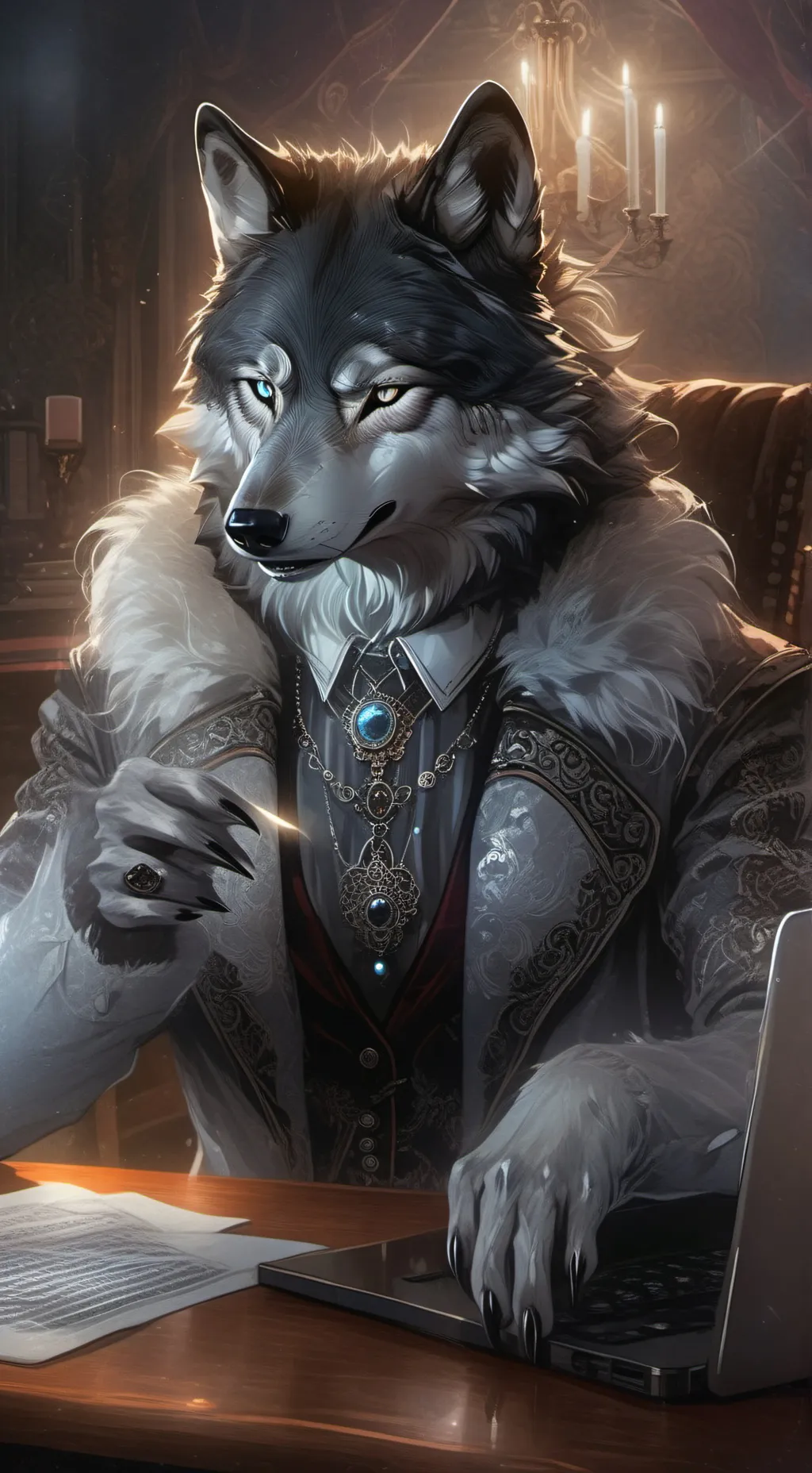 ai character: WolfyMorpho background