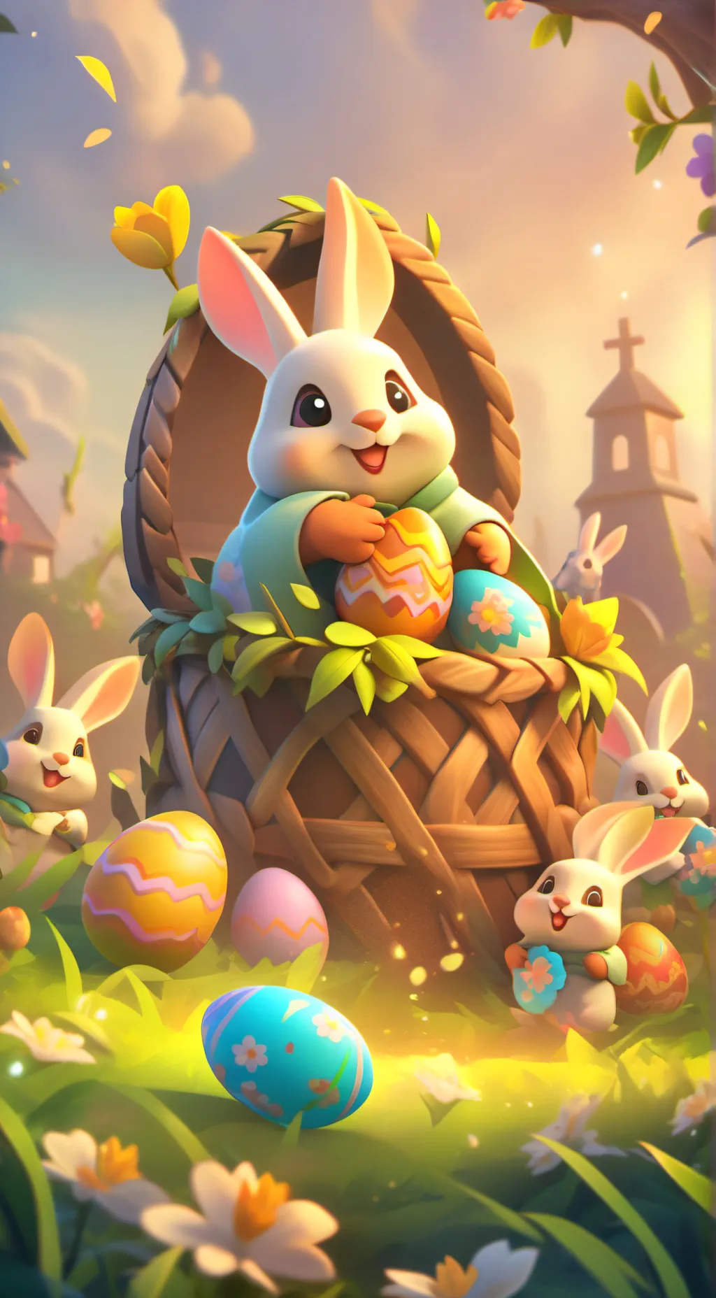 ai character: HH EASTERRRR 🐣🐤🐥🕊 background