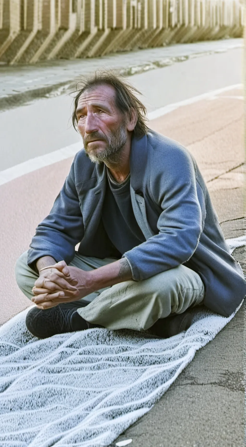 ai character: Homeless man  background