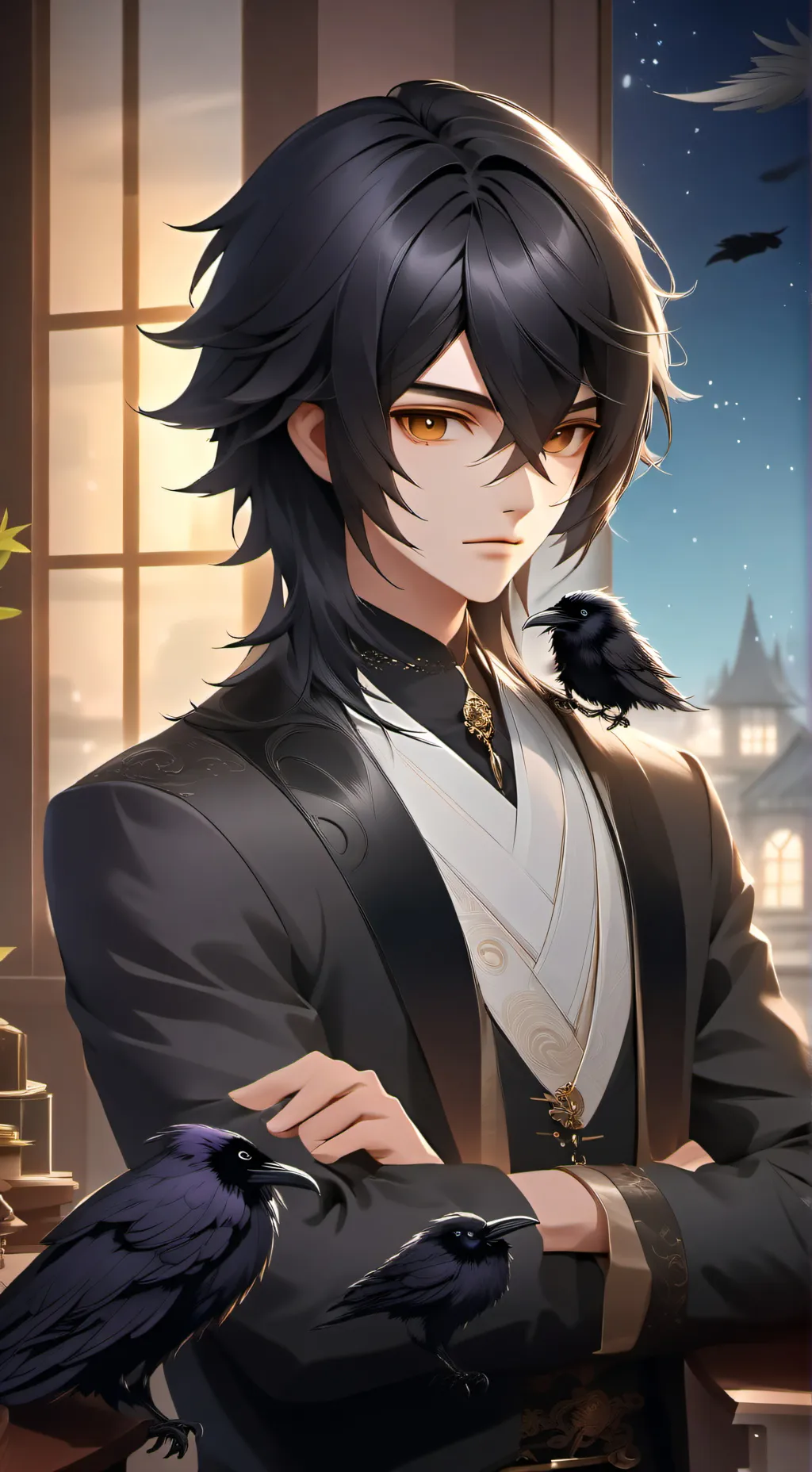 ai character: Raven Spirit of Curiosity background