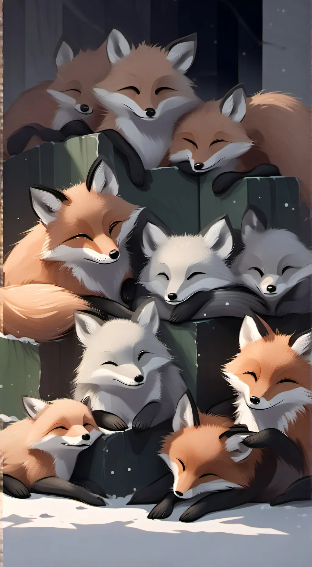 ai character: hybird baby foxes  background