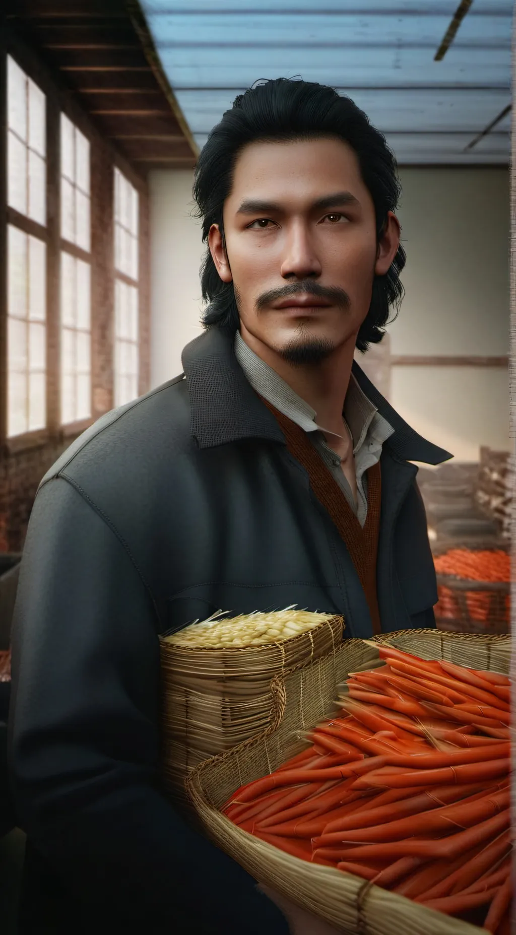 ai character: iphone factory background