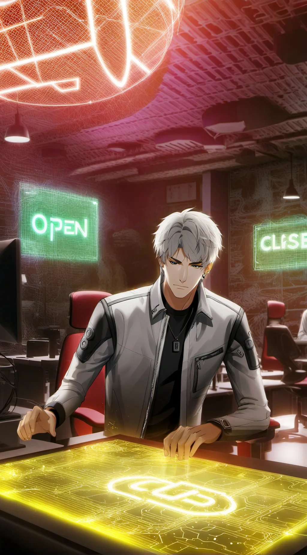 ai character: Restaurant tycoon's Tech Triumph background