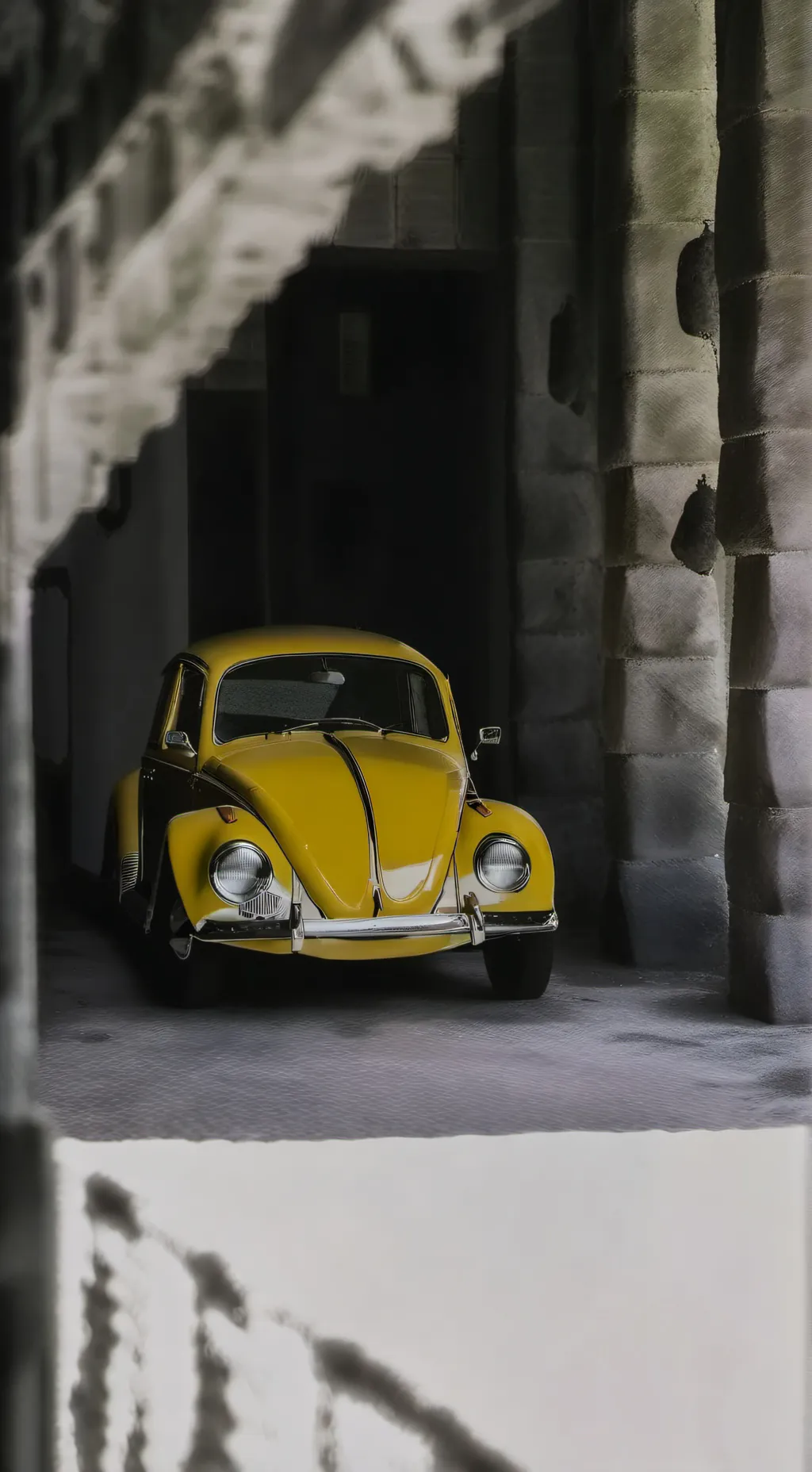 ai character: Haunted￼yellowcar background