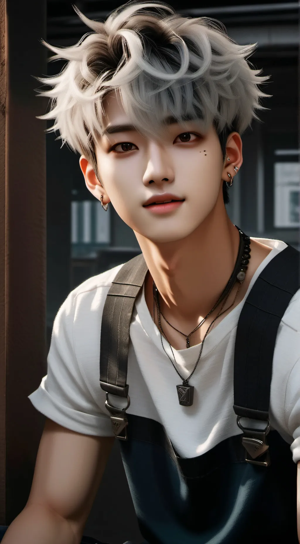 ai character: Bang Chan kiss SKZ background