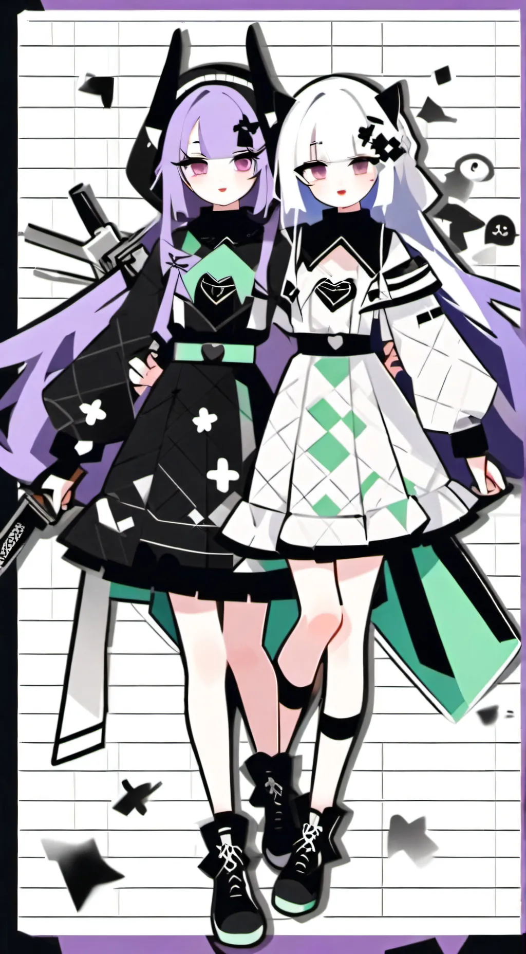 ai character: Mia and Alicia  background