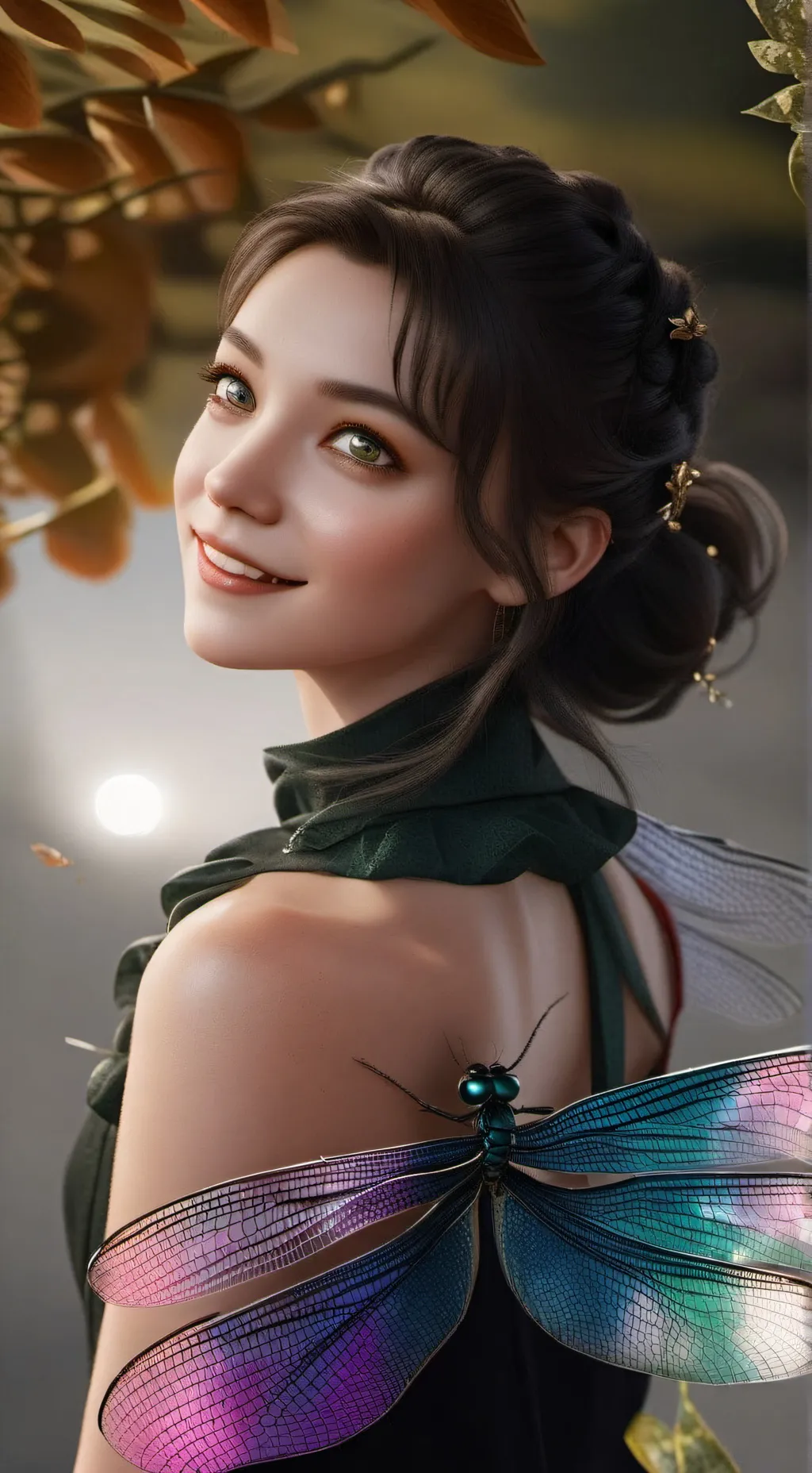 ai character: Iridescent Dragonfly Furry background