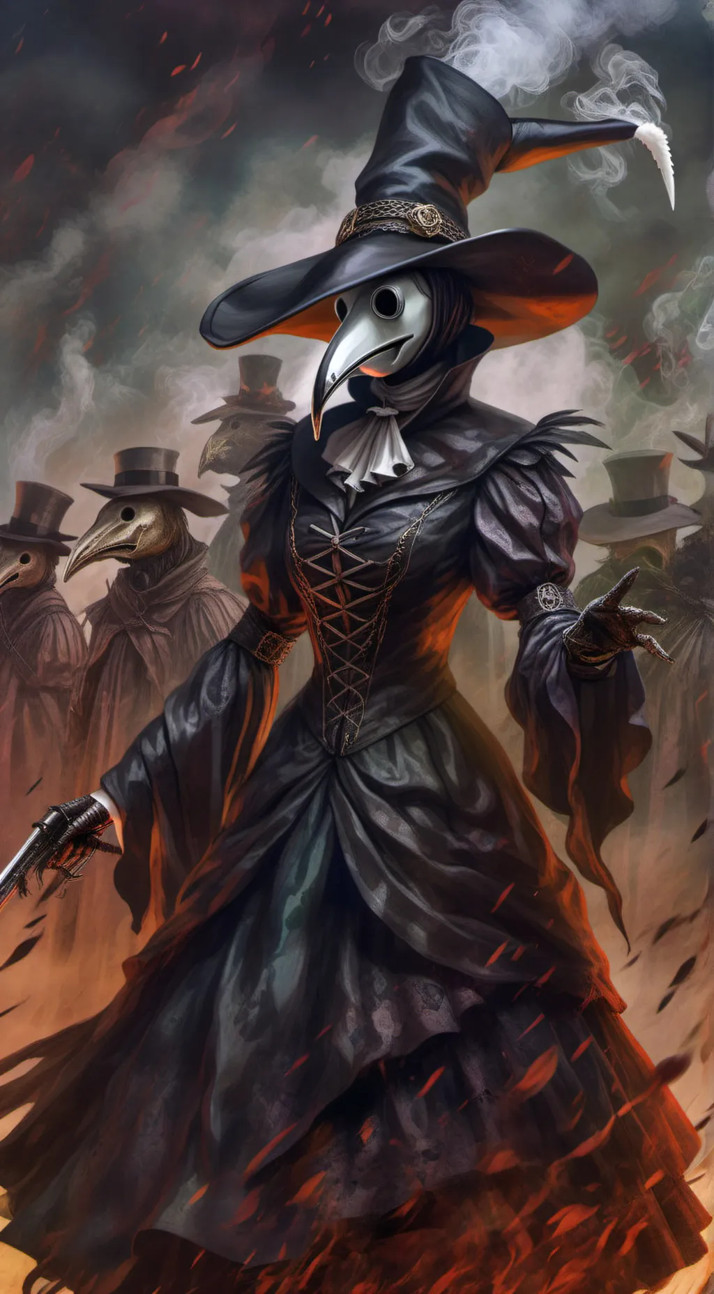 ai character: Fem plague doctor background