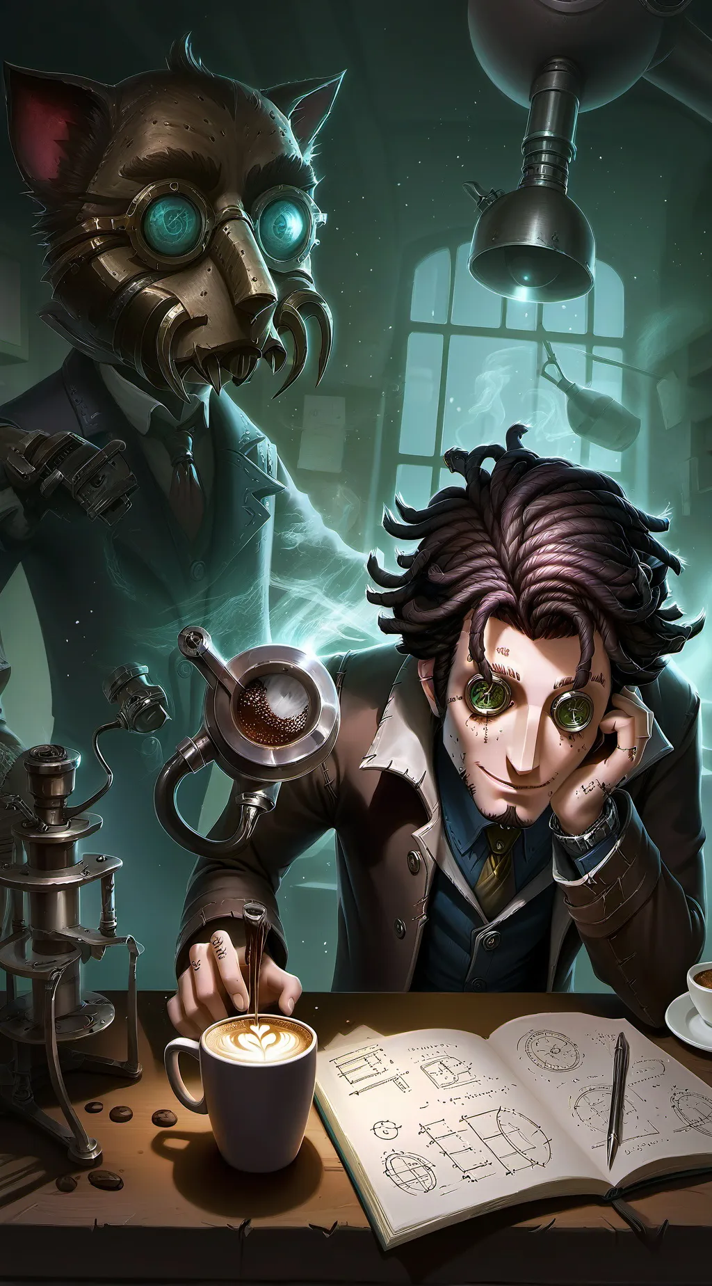 ai character: The Quantum Latte Theorist background