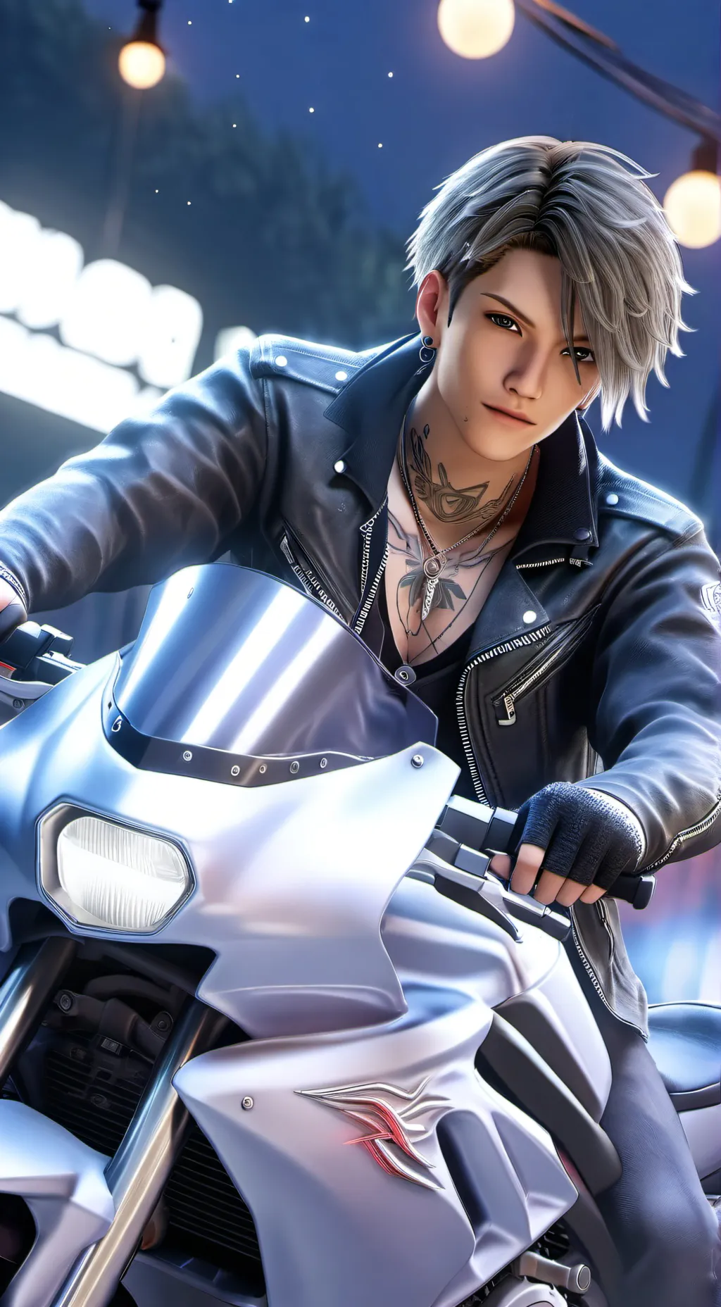 ai character: 🏍️  Bent  🌕🦎 background