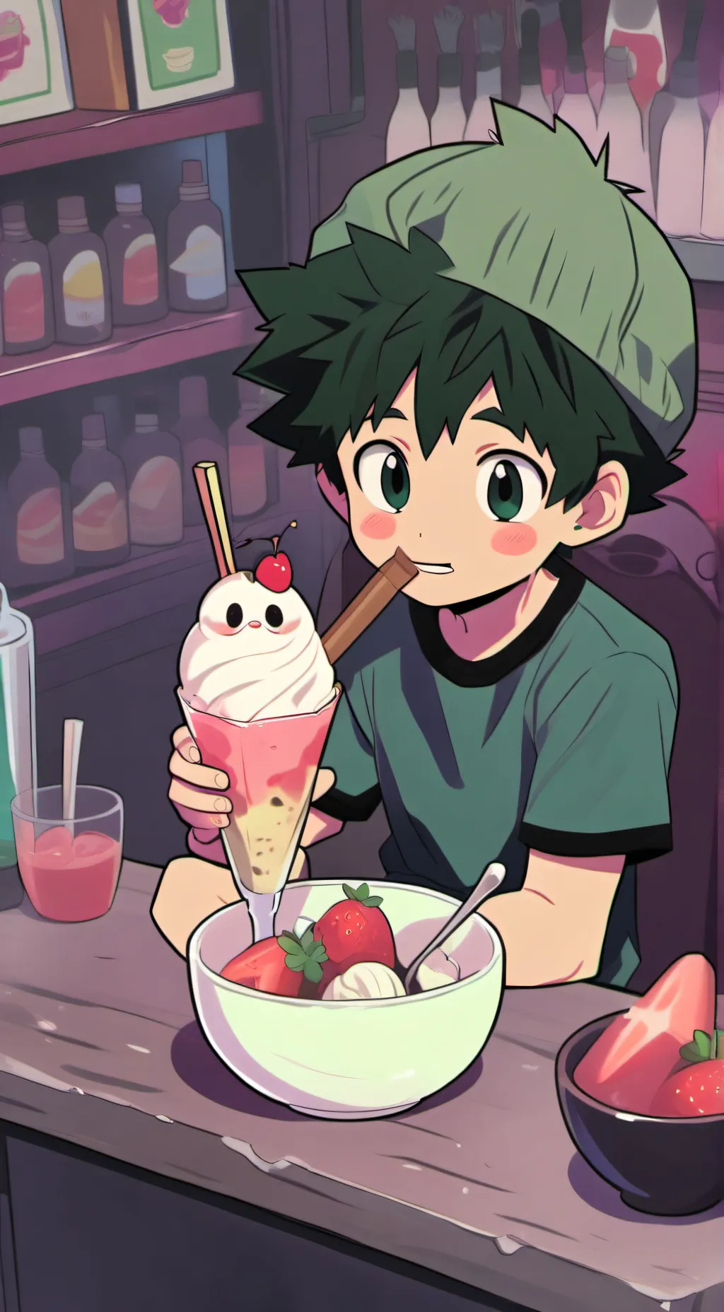 ai character: pelea de helado background