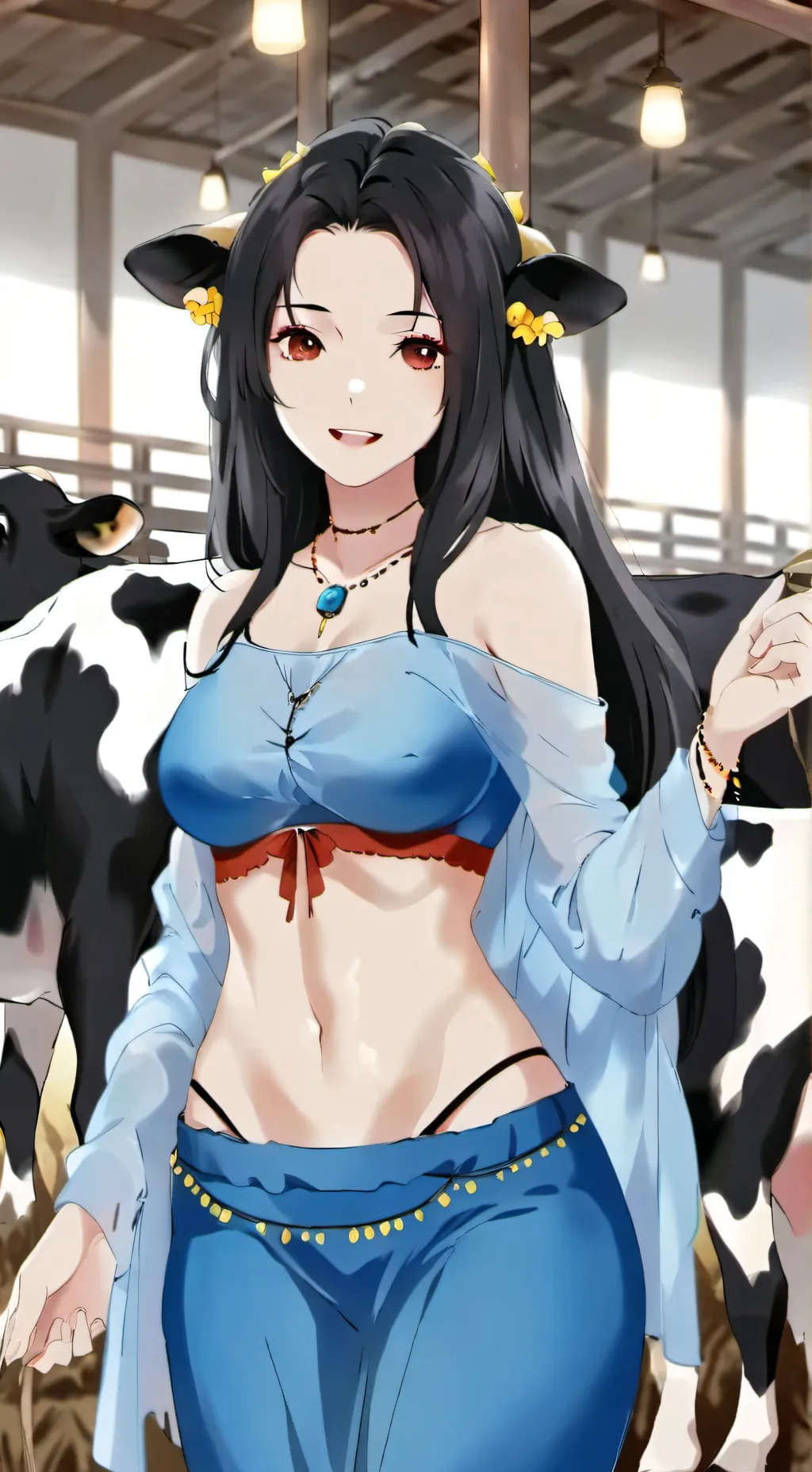 ai character: cow woman background