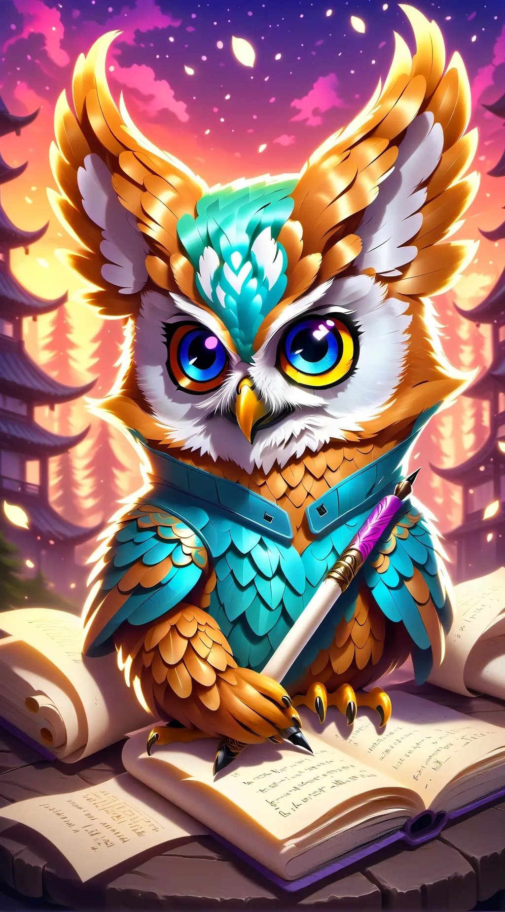 ai character: owl script  background