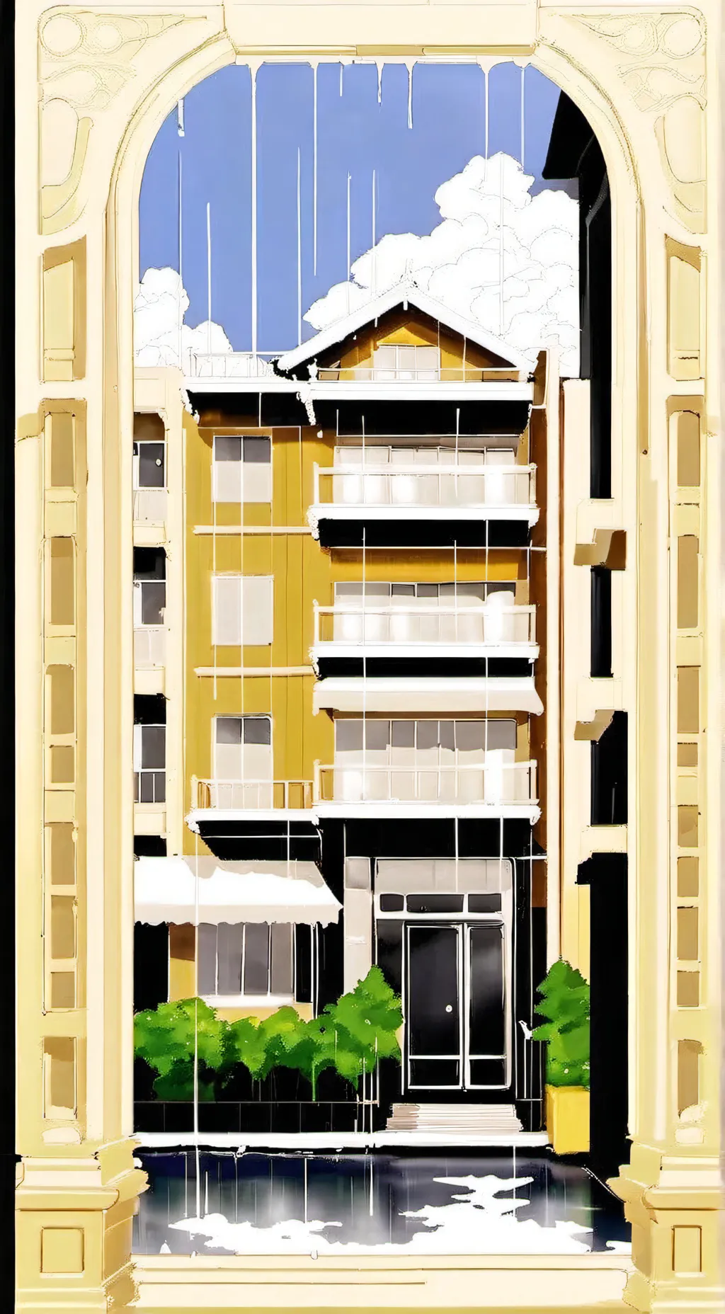 ai character: MHA rainy day background