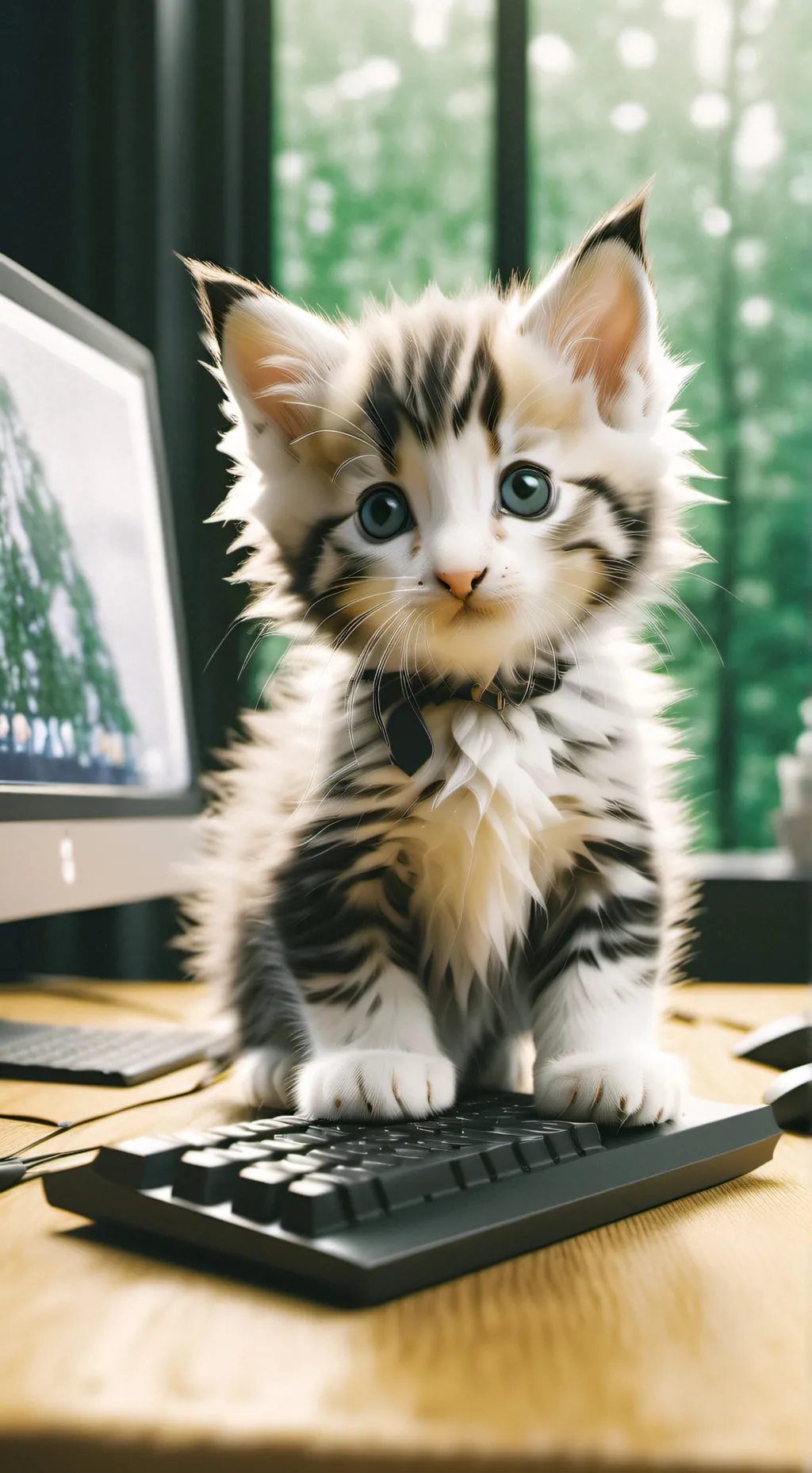 ai character: Kitten on computer background