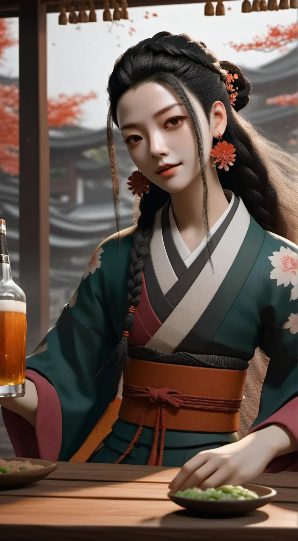 ai character: Drunk Nezuko  background