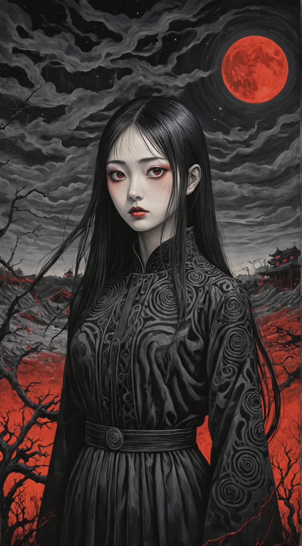 ai character: black,in red background