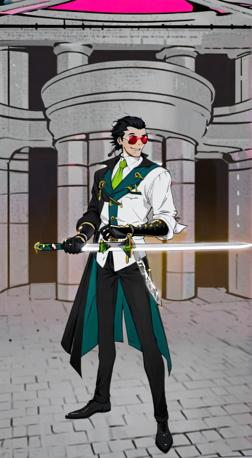 ai character: spamton with sword background