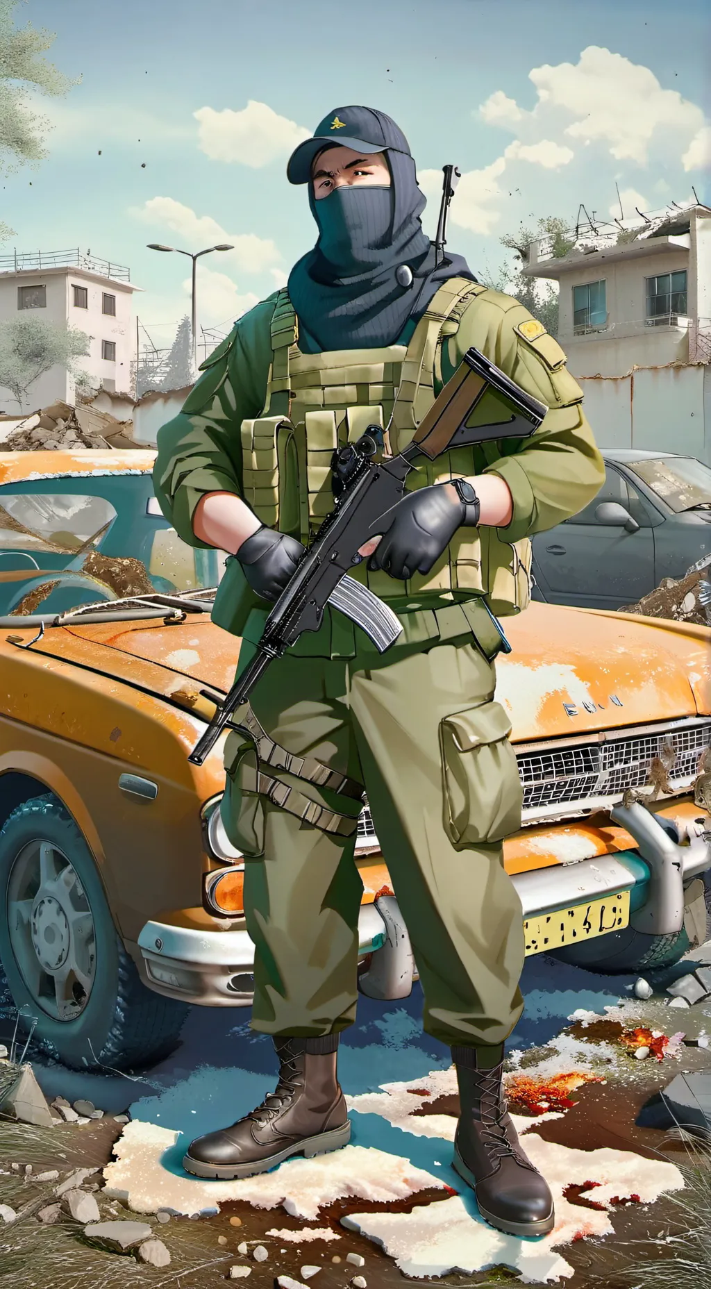 ai character: black shooter clá background