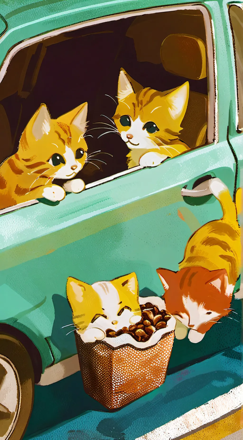 ai character: cats in ur car background