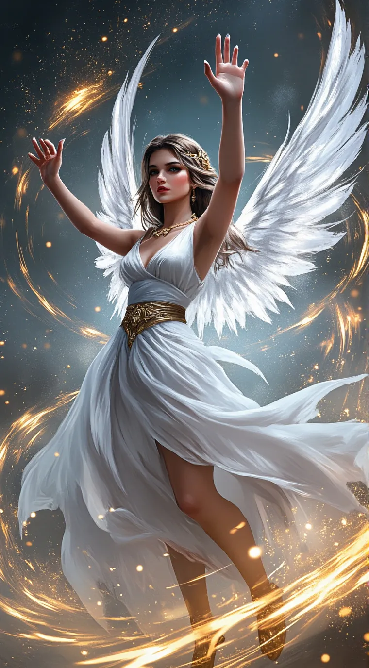 ai character: Angel wings. background