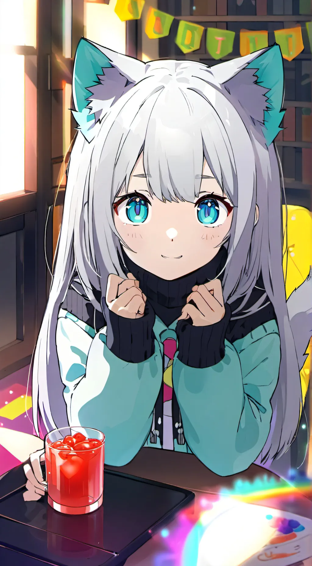 ai character: Rainbow Spirit Cat background