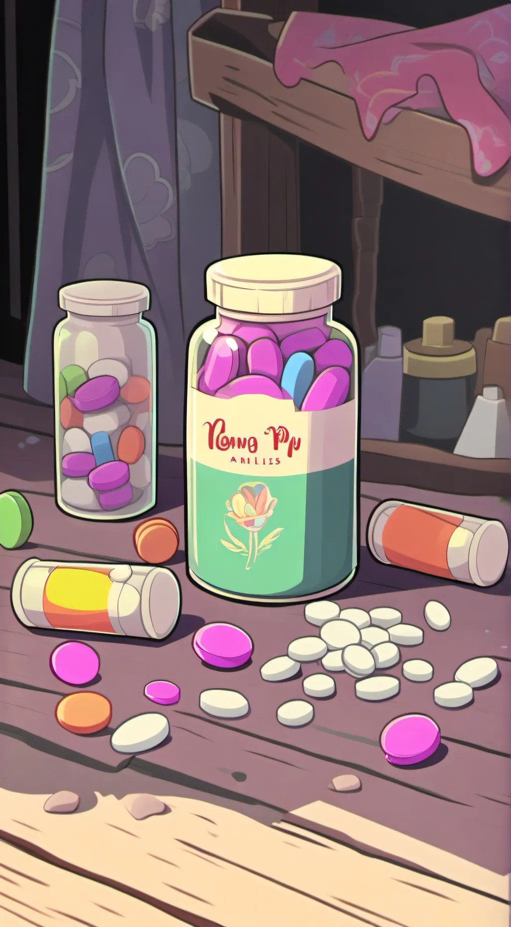 ai character: Happy crazy pills  background