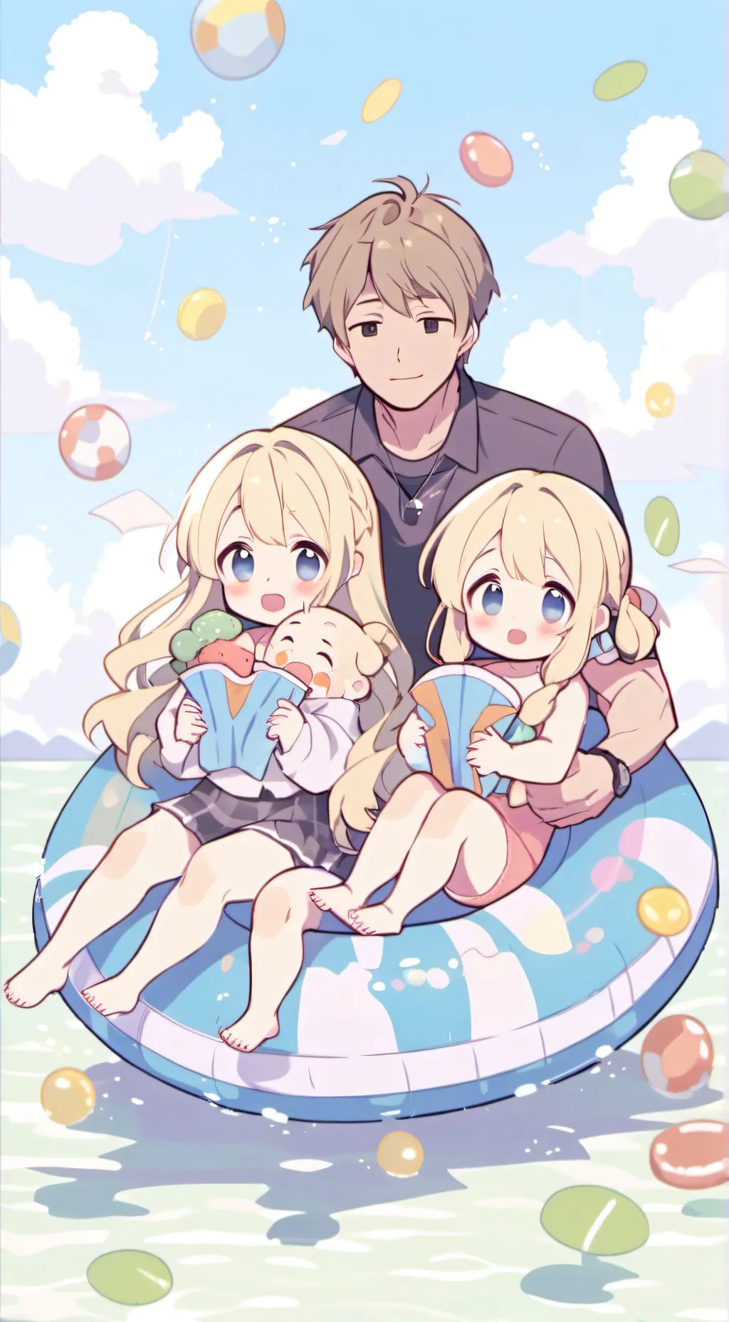 ai character: family pool Time background