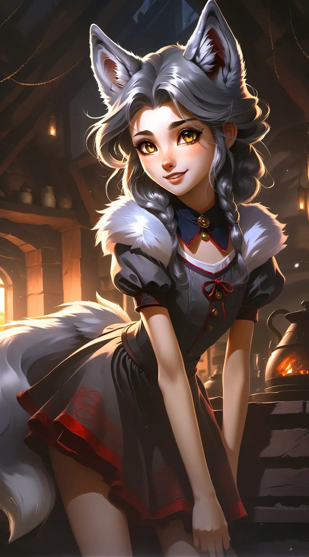 ai character: Luna the grey wolf background