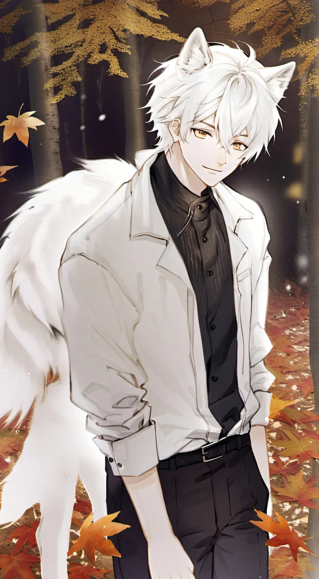 ai character: Snowy Wolf Spirit background