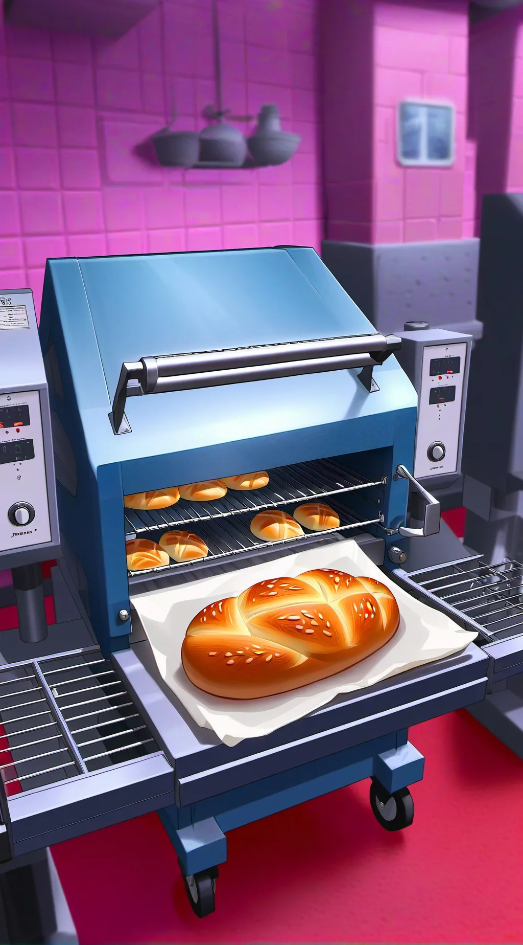 ai character: bread factory background