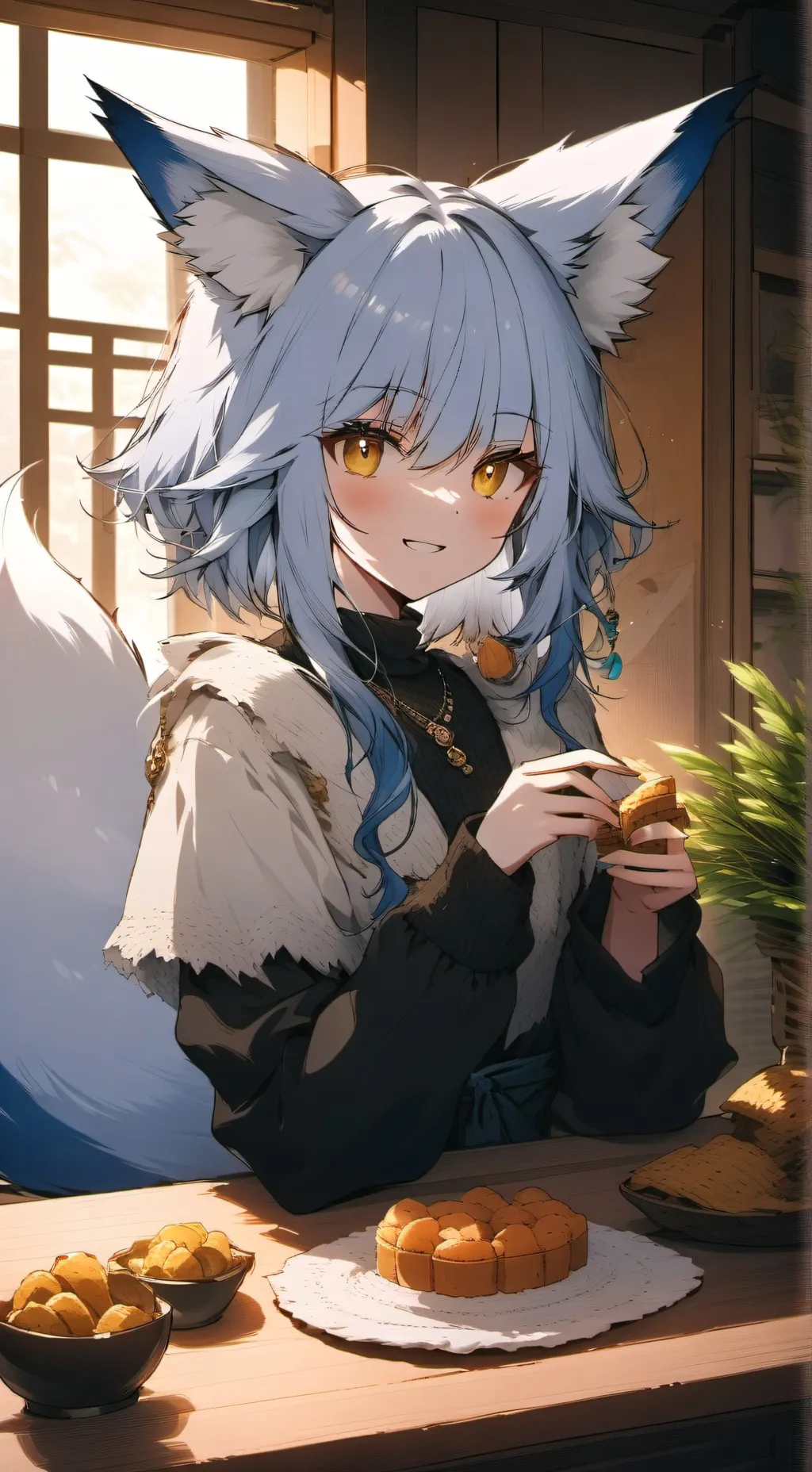 ai character: Bluey the Fox Spirit background