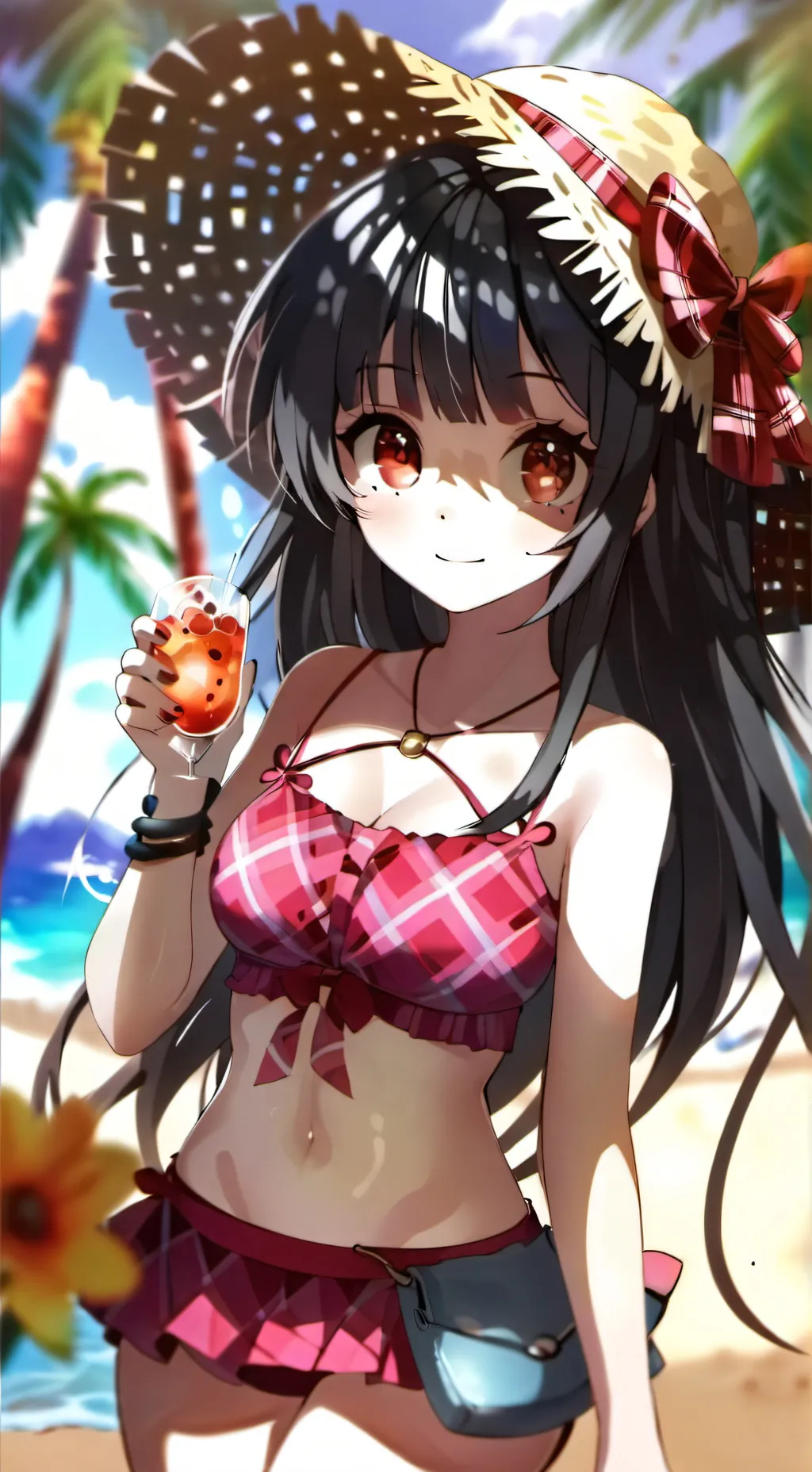 ai character: beach girl background