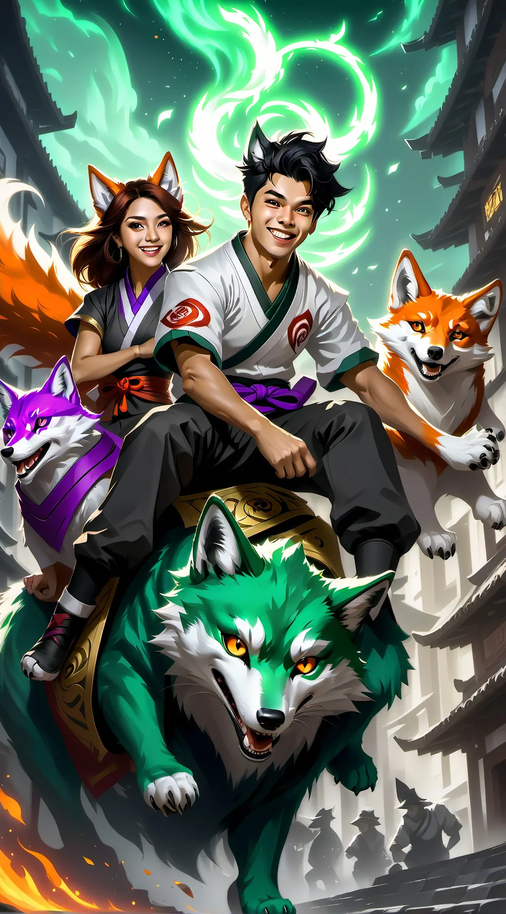 ai character: Agatha y mario  background