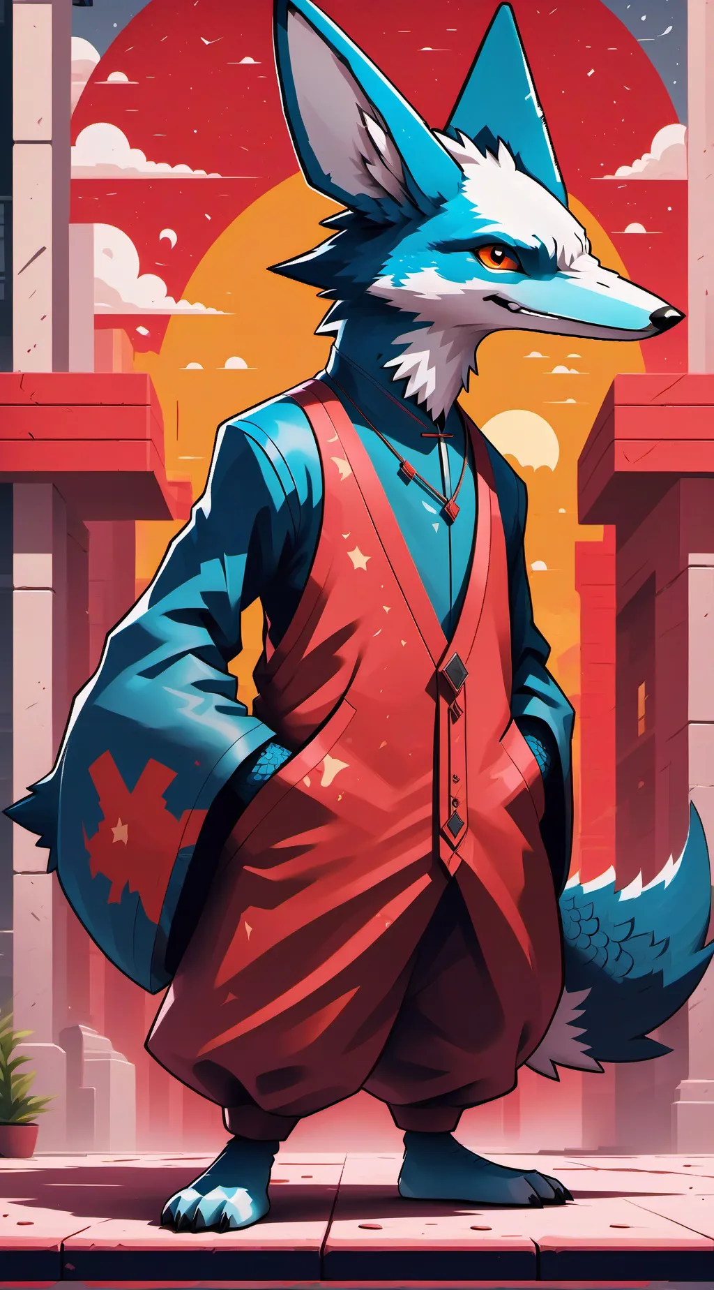 ai character: burning background