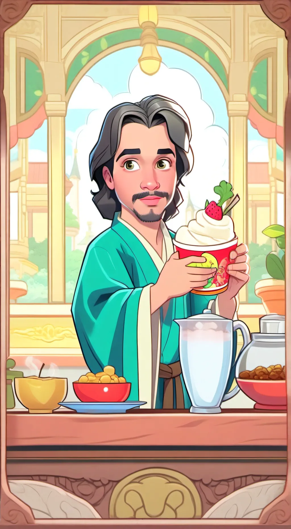 ai character: lionfiled background