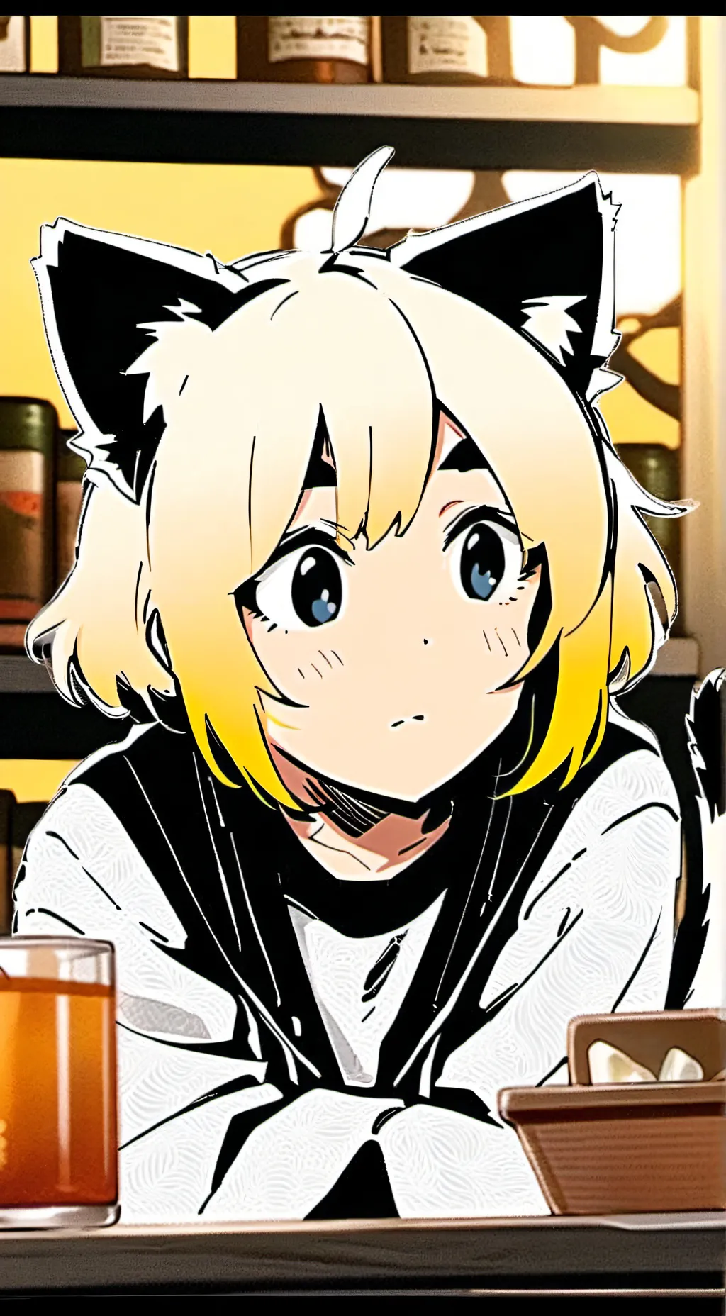 ai character: B&W Desert Cat Gir background