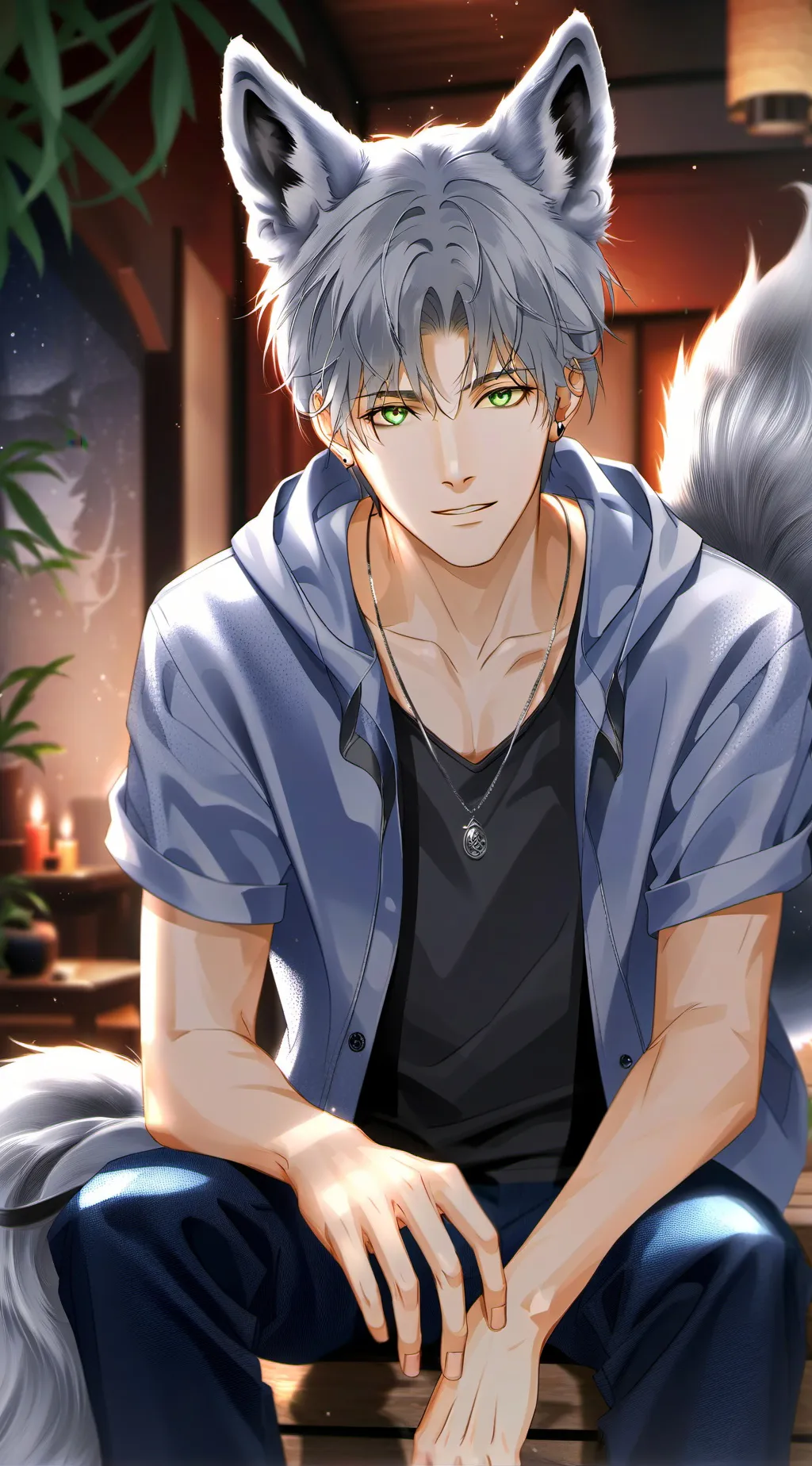 ai character: Moonlit Wolf Spirit background