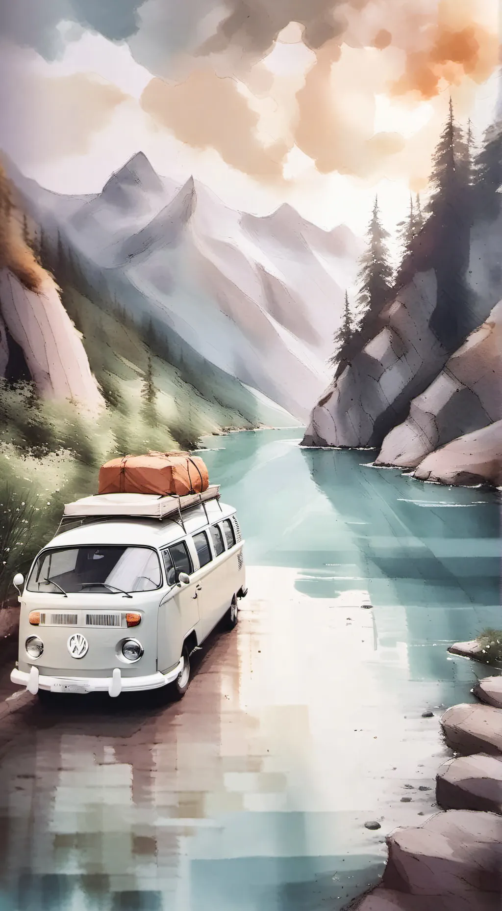 ai character: RV road-trip!! background