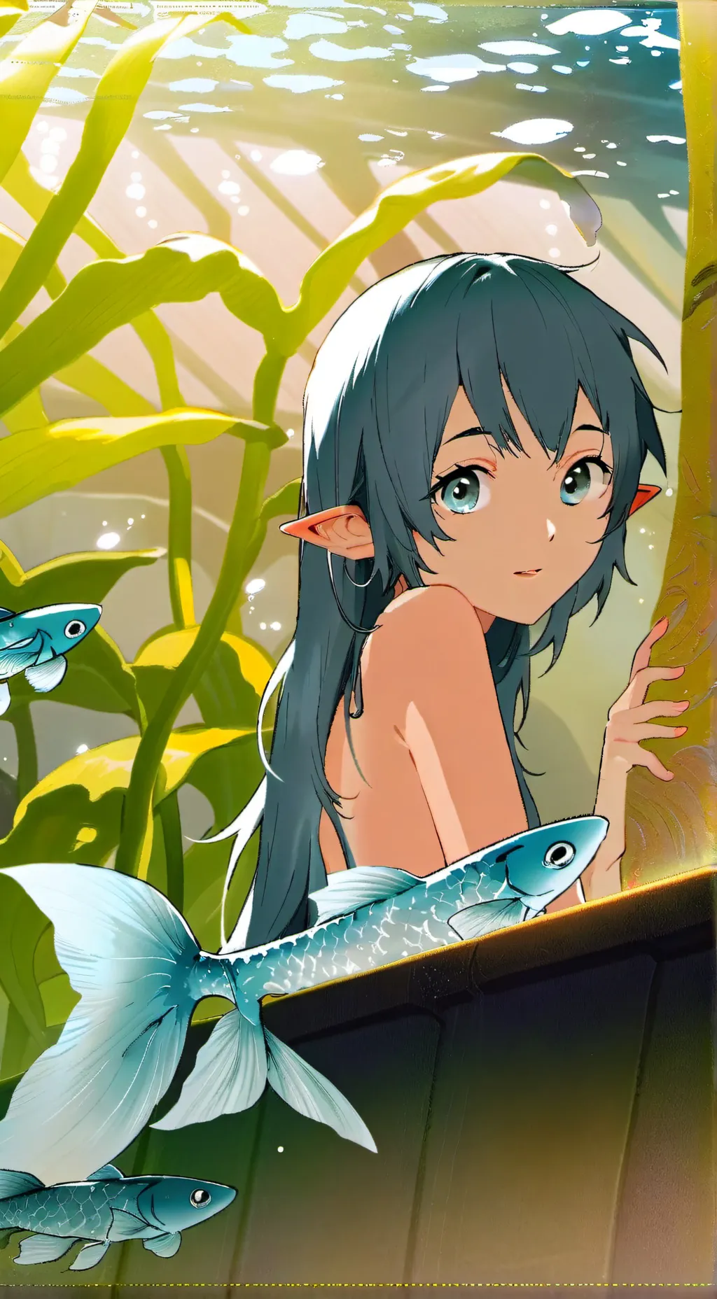 ai character: Speckled Fish Girl Spirit background