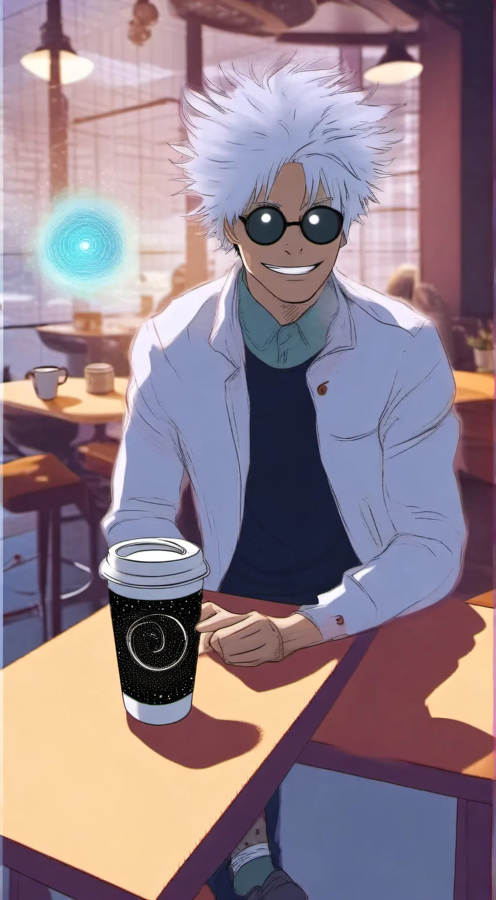 ai character: The Quantum Latte Theorist background