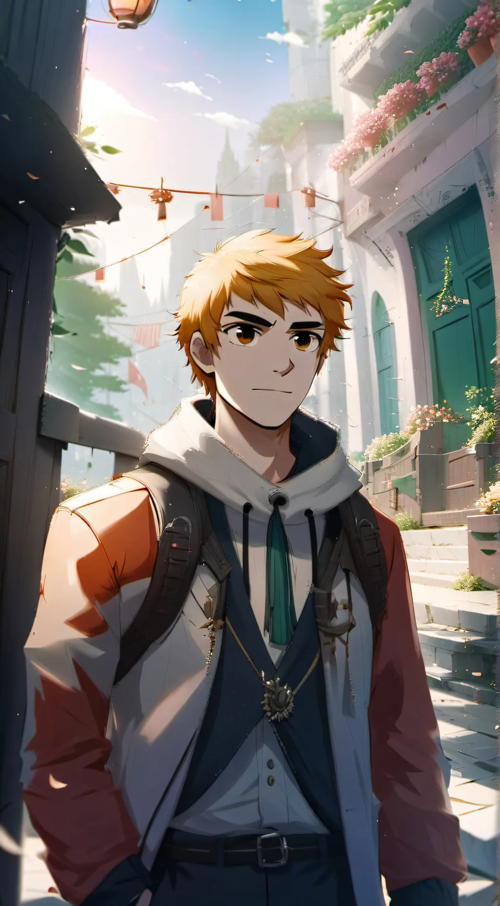 ai character: 💙💜🩷💜💙 background